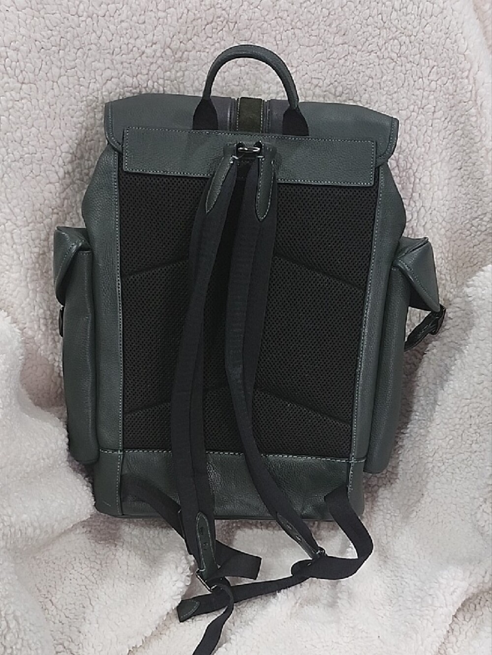 Coach Men’s Forest Green Leather Backpack with Stripe Detail - Picture 2 of 4